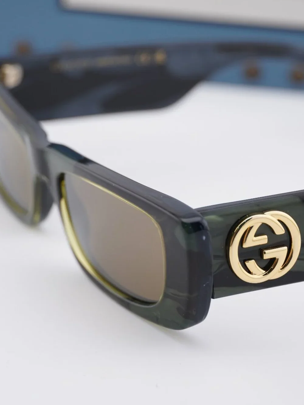 Gucci GG0516S 014 Rectangle Sunglasses - Military Green and Black Havana